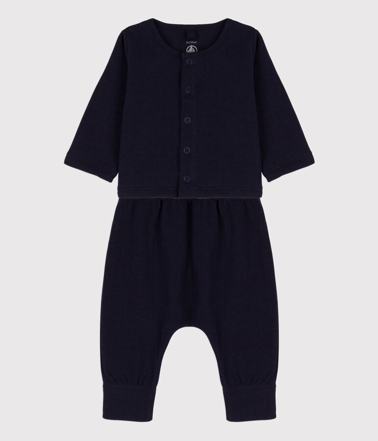 Ensemble 2 pi&egrave;ces uni en tubique bio b&eacute;b&eacute; bleu