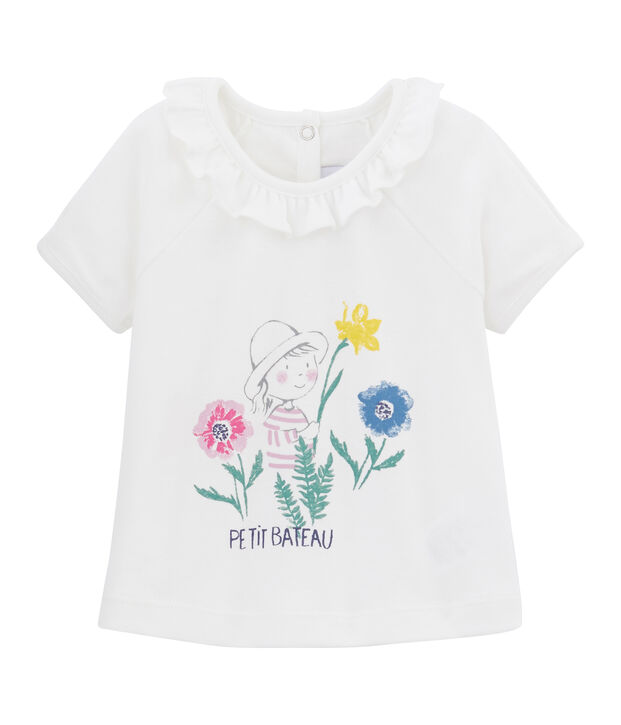 Tee-shirt uni b&eacute;b&eacute; fille blanc/multicouleur