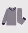 Pyjama enfant en tubique &agrave; rayures bleu/&eacute;cru