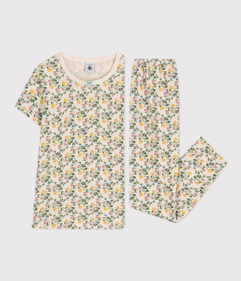 Pyjama en coton imprim&eacute; motif fleurs enfant blanc AVALANCHE/ MULTICO