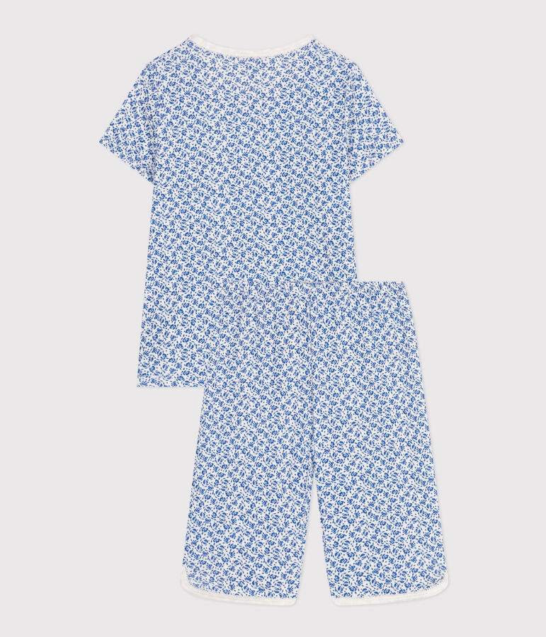 Pyjama capri imprim&eacute; fleur en coton enfant bleu MARSHMALLOW/ INCOGNITO