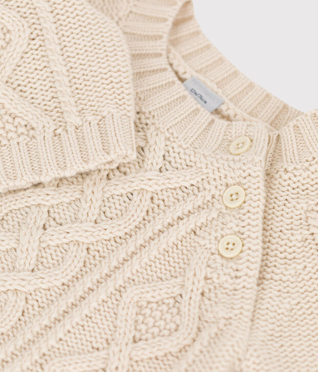 Pull b&eacute;b&eacute; en tricot de coton &agrave; torsades &eacute;cru