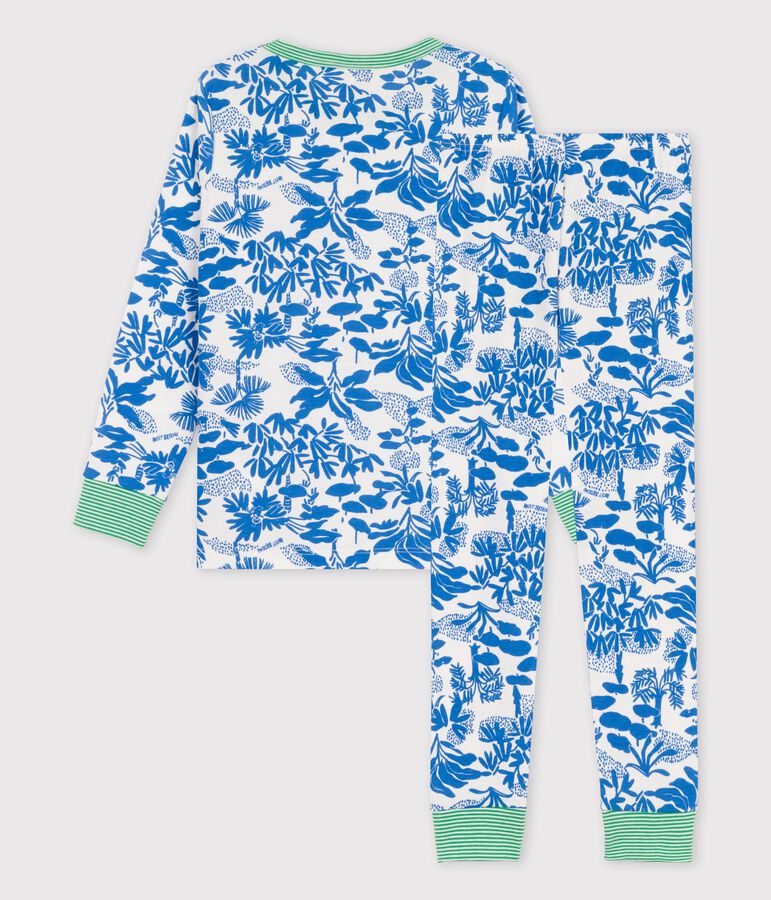 Pyjama imprim&eacute; v&eacute;g&eacute;tal petit gar&ccedil;on en coton blanc MARSHMALLOW/bleu BRASIER