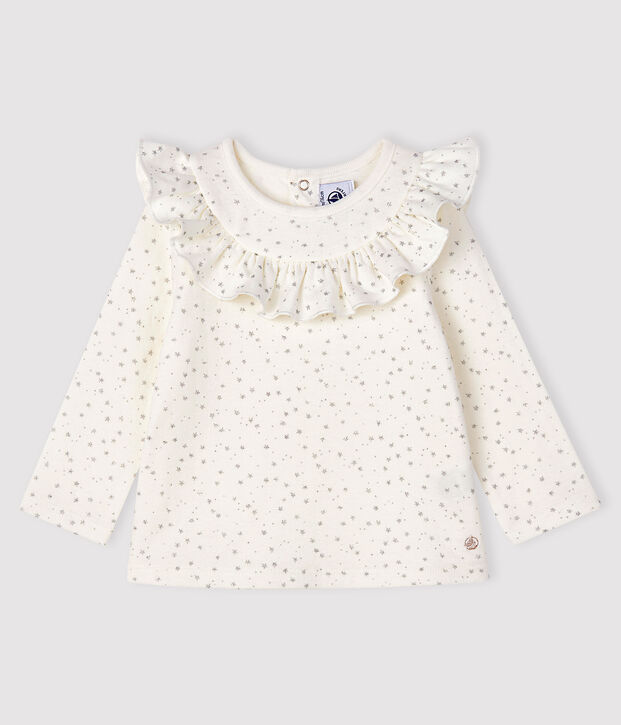 Blouse manches longues b&eacute;b&eacute; fille blanc/gris
