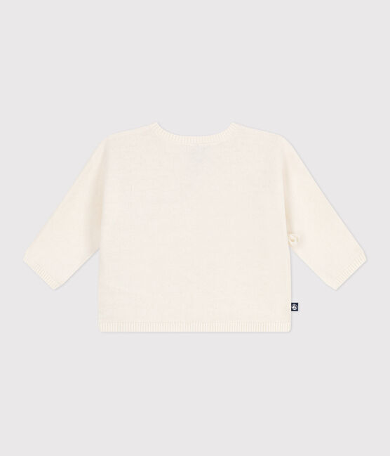 Brassière bébé cache-cœur ajourée en tricot laine et coton blanc MARSHMALLOW