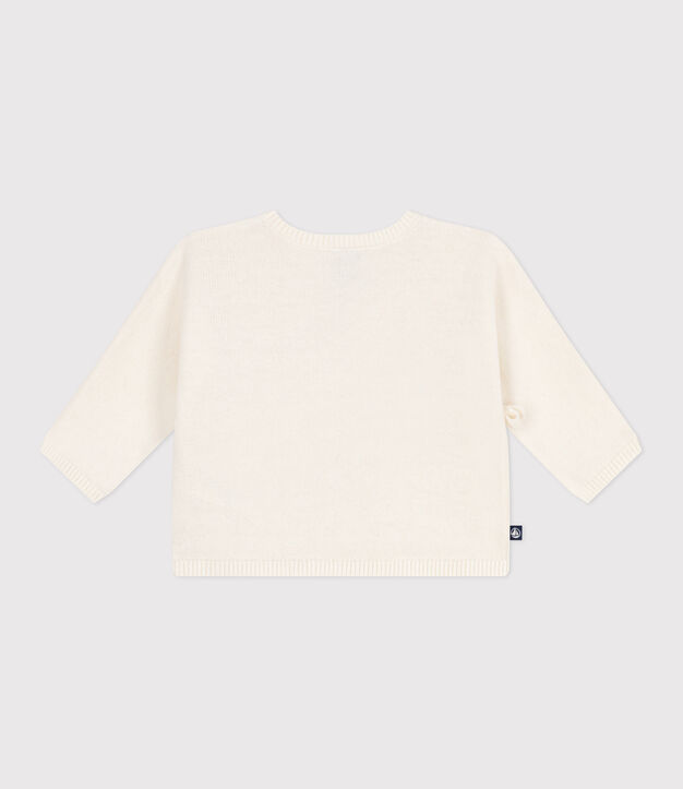 Brassi&egrave;re b&eacute;b&eacute; cache-c&oelig;ur ajour&eacute;e en tricot laine et coton blanc