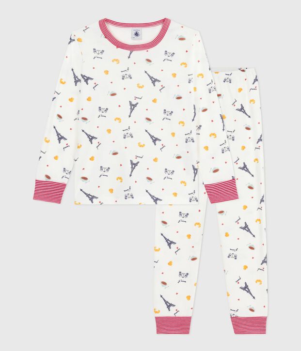 Pyjama enfant en coton imprim&eacute; Paris blanc/multicouleur