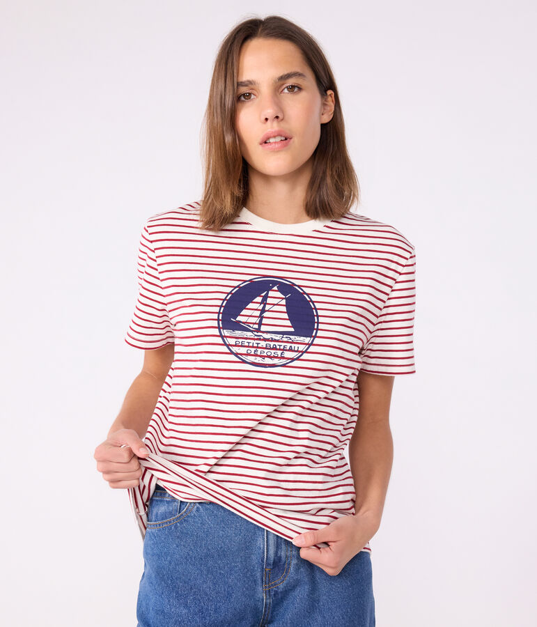 Tee-shirt femme le droit en coton manches courtes rouge MILK/ AMARANTE