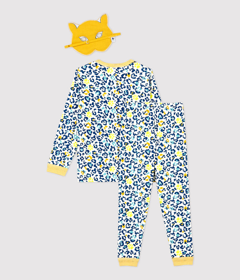 Pyjama phosphorescent l&eacute;opard en coton enfant blanc MARSHMALLOW/blanc MULTICO