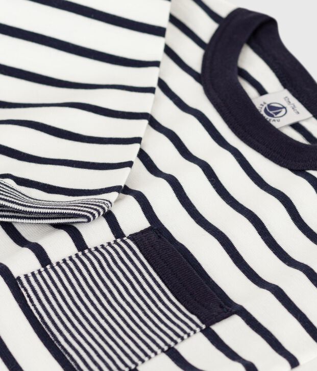 Tee-shirt b&eacute;b&eacute; en coton &agrave; manches longues, ray&eacute; blanc/bleu