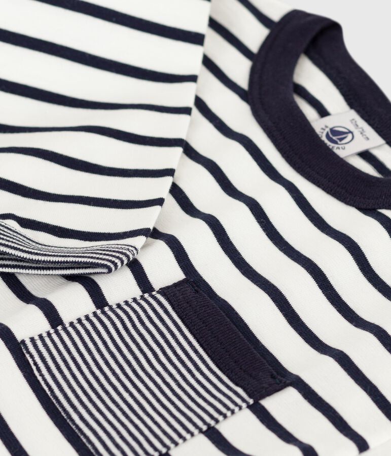 Tee-shirt b&eacute;b&eacute; en coton &agrave; manches longues, ray&eacute; blanc MARSHMALLOW/bleu SMOKING