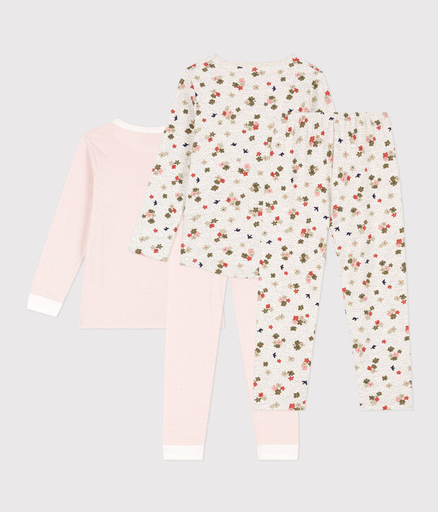 Lot de 2 pyjamas fleur et ray&eacute; petite fille en coton multicouleur