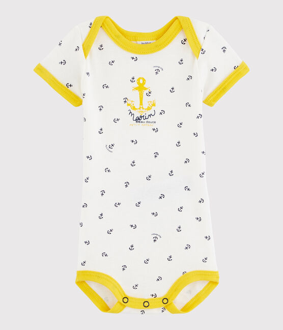 Body manches courtes bébé garçon blanc MARSHMALLOW/jaune HONEY