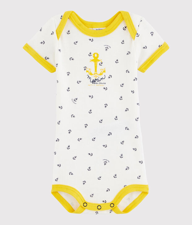 Body manches courtes b&eacute;b&eacute; gar&ccedil;on blanc/jaune