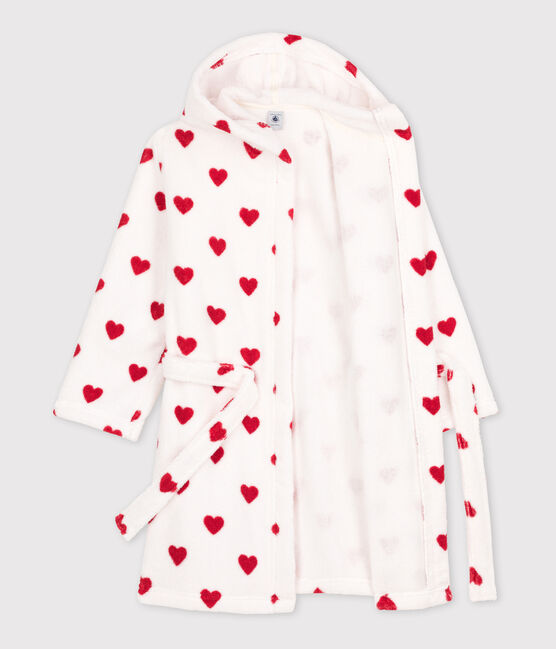 Peignoir cœur en éponge enfant blanc MARSHMALLOW/rouge TERKUIT
