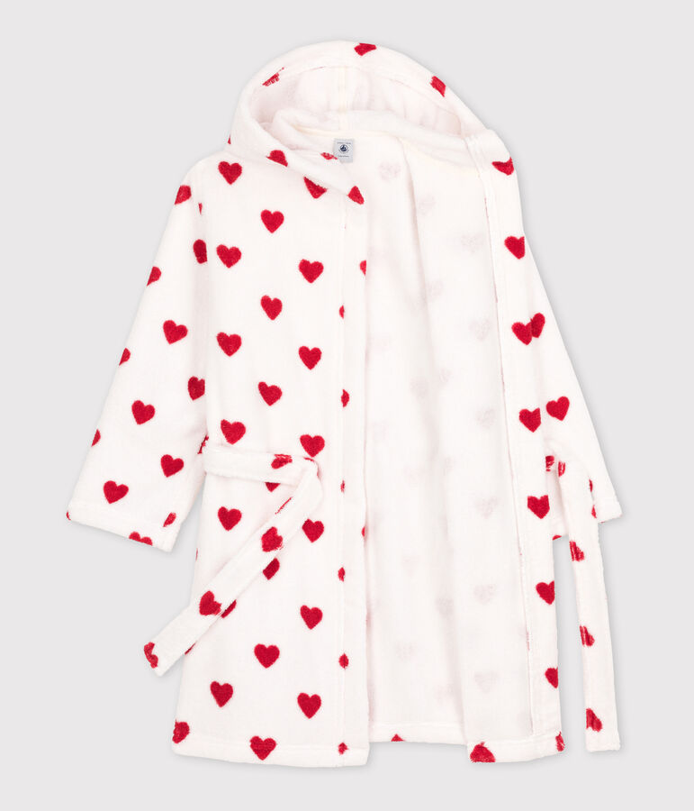 Peignoir c&oelig;ur en &eacute;ponge enfant blanc/rouge