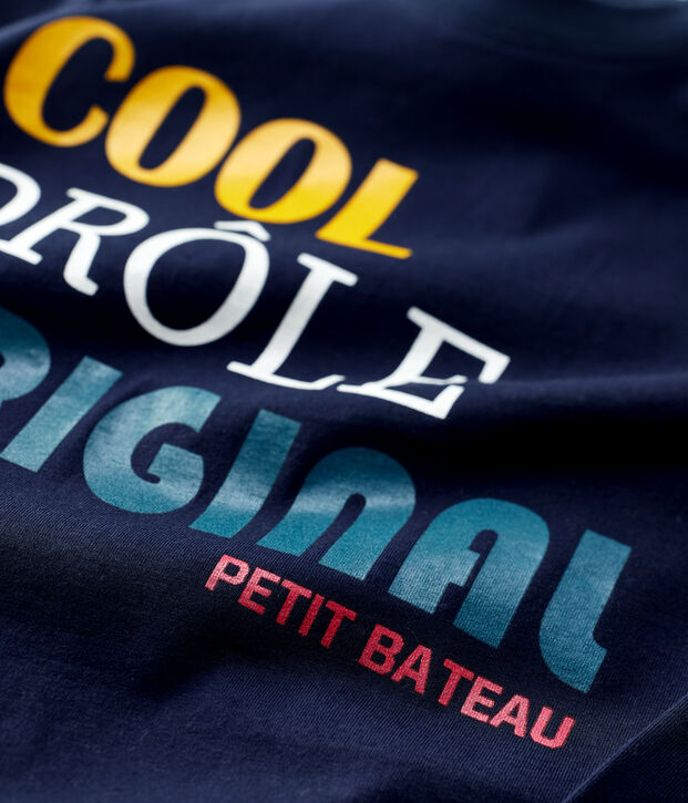 Tee-shirt manches longues en coton enfant gar&ccedil;on bleu