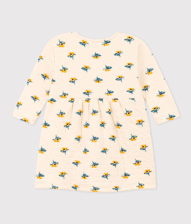 Robe manches longues en tubique matelass&eacute; imprim&eacute; b&eacute;b&eacute; &eacute;cru/multicouleur