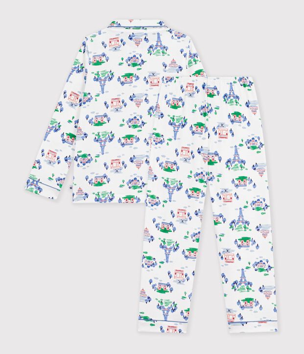 Pyjama boutonn&eacute; enfant en coton imprim&eacute; Paris blanc/multicouleur