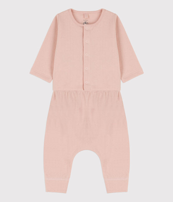 Ensemble 2 pièces uni en tubique bio bébé rose SALINE