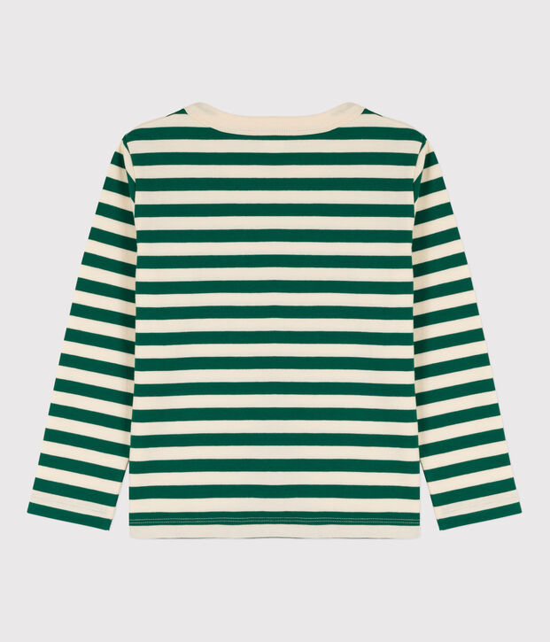 Tee-shirt manches longues en coton enfant gar&ccedil;on vert/&eacute;cru