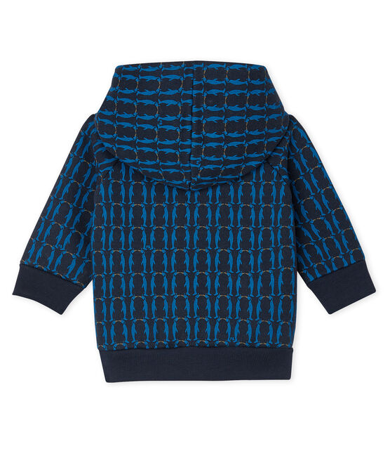 Sweatshirt à capuche bébé garçon en molleton imprimé et doublé de sherpa bleu SMOKING/blanc MULTICO