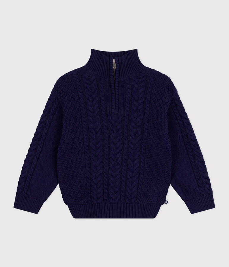 Pull col camionneur enfant en coton uni bleu SOIR