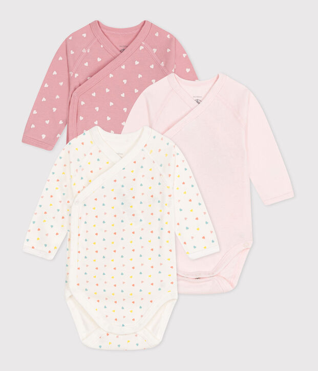 Lot de 3 bodies crois&eacute;s manches longues en coton imprim&eacute; b&eacute;b&eacute; multicouleur