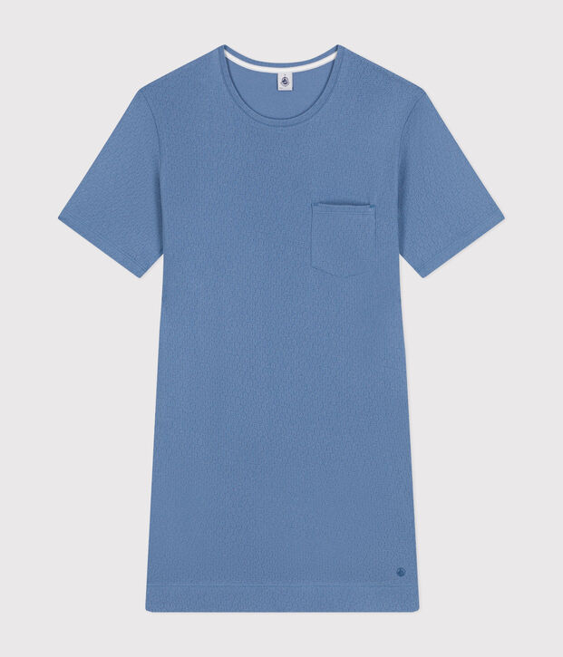 Chemise de nuit en coton ajour&eacute; femme bleu