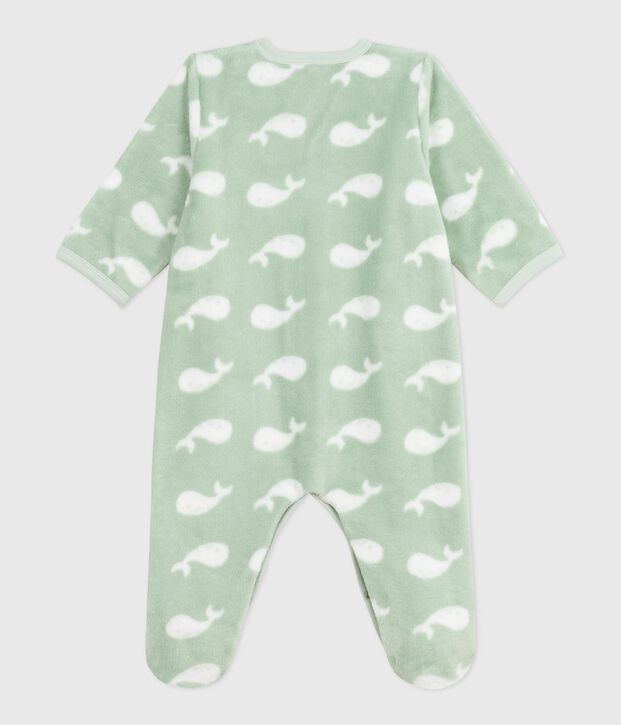 Surpyjama hiver b&eacute;b&eacute; en polaire imprim&eacute; baleines vert/blanc