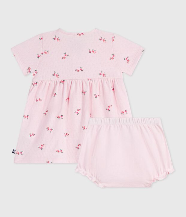 Robe b&eacute;b&eacute; en coton imprim&eacute; fleurs avec son bloomer rose/multicouleur