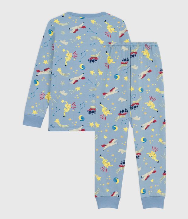 Pyjama enfant en molleton imprim&eacute; bleu/multicouleur