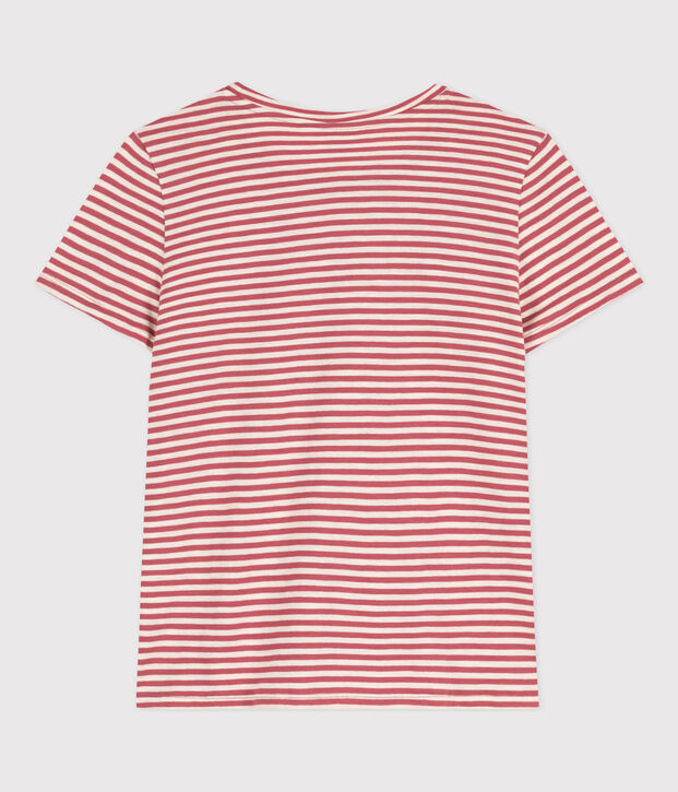 Tee-shirt LE DROIT col rond en coton Femme rose/&eacute;cru