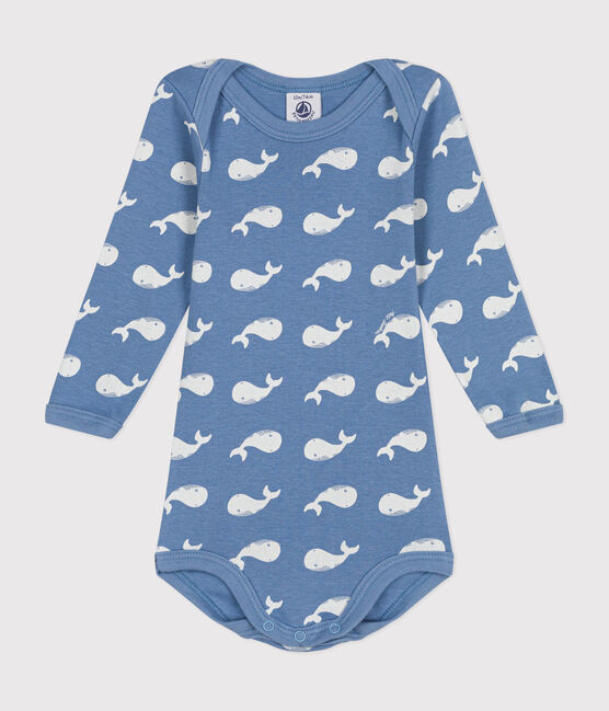 Body manches longues en coton bébé bleu BEACH/ MARSHMALLOW