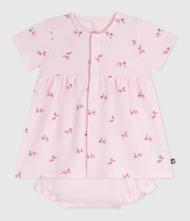 Robe b&eacute;b&eacute; en coton imprim&eacute; fleurs avec son bloomer rose/multicouleur