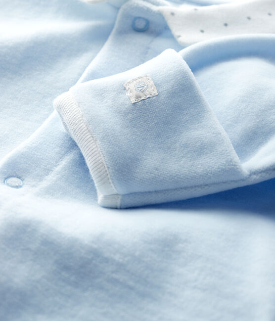 Dors-bien bleu à col bébé en velours de coton biologique bleu FRAICHEUR