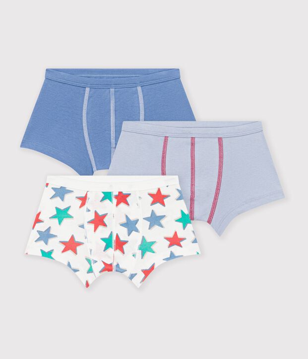 Lot de boxers ceinture collet&eacute;e enfant en coton imprim&eacute; &eacute;toiles multicouleur