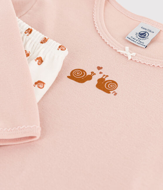 Pyjama petite fille en coton rose SALINE/blanc MULTICO