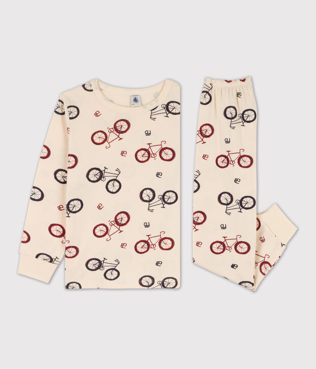 Pyjama v&eacute;lo en coton enfant &eacute;cru/multicouleur