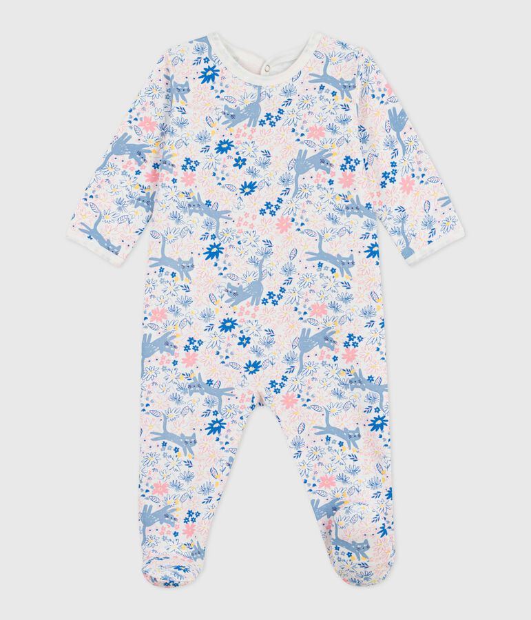 Pyjama b&eacute;b&eacute; en molleton gratt&eacute; ouverture au dos imprim&eacute; fleuri blanc MARSHMALLOW/blanc MULTICO
