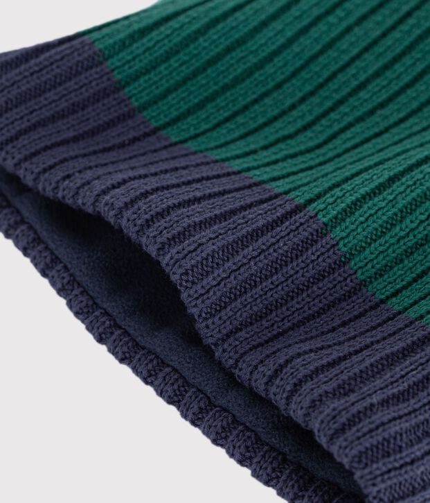 Snood enfant en tricot bicolore doubl&eacute; polaire vert/bleu
