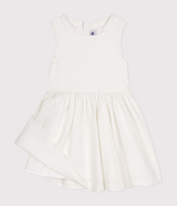 Robe sans manche en coton fa&ccedil;onn&eacute; enfant fille blanc