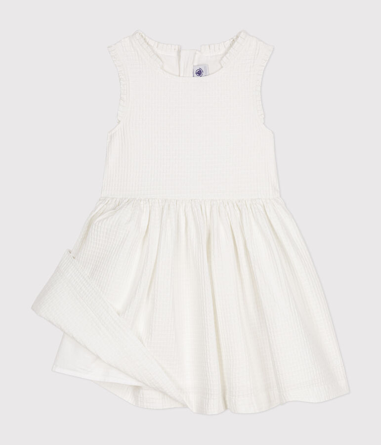Robe sans manche en coton fa&ccedil;onn&eacute; enfant fille blanc