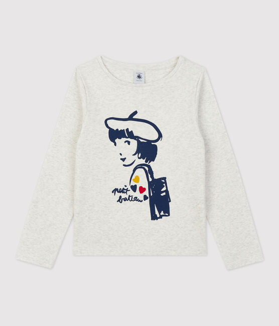 Tee-shirt manches longues en coton enfant fille beige MONTELIMAR CHINE