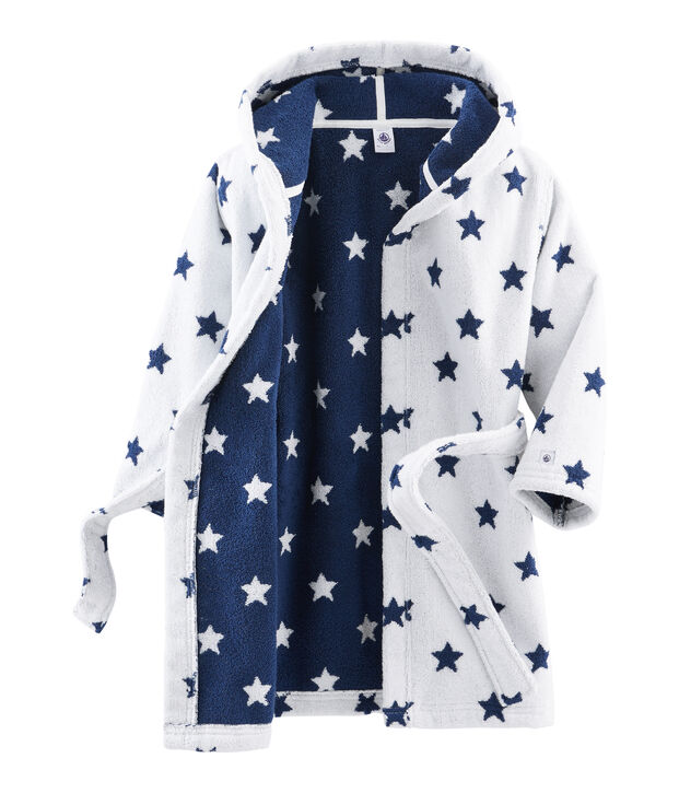 Peignoir petit gar&ccedil;on en &eacute;ponge blanc/bleu