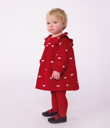 Robe bébé en velours manches longues et broderies motif nœuds
