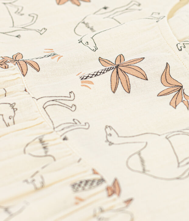 Robe manches courtes en gaze de coton enfant fille &eacute;cru/multicouleur