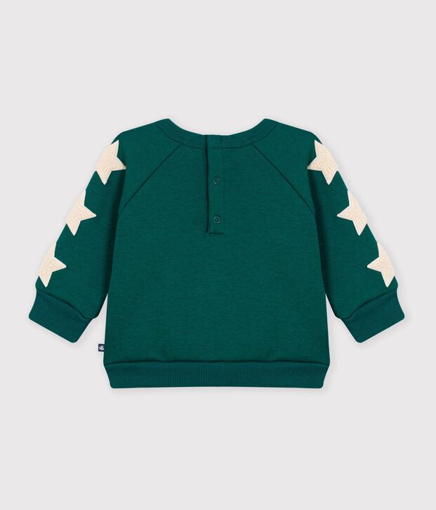 Sweatshirt b&eacute;b&eacute; en coton uni et ses badges &eacute;toiles vert fonc&eacute;