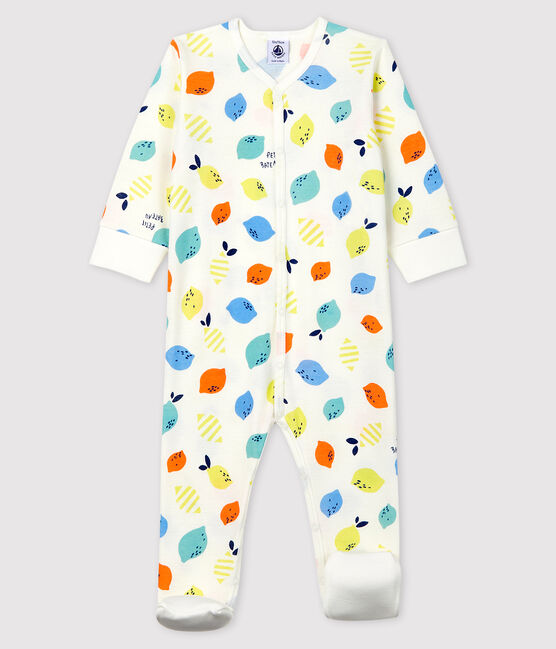 Dors-bien à pieds amovibles bébé en coton biologique blanc MARSHMALLOW/blanc MULTICO