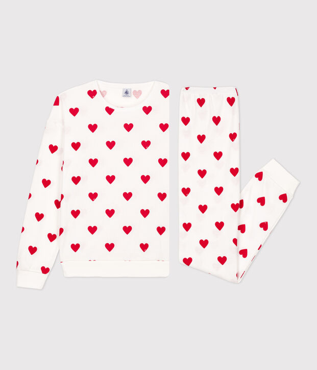 Pyjama c&oelig;ur en coton femme blanc/rouge